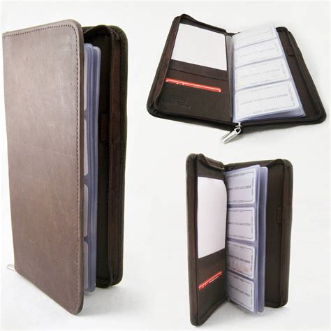 Genuine Leather Business Card Holder 160 Cards Organizer Book IDs Cards Brown !! - Walmart.com ...