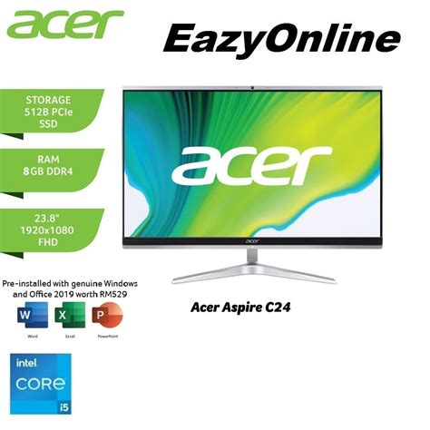 ACER ASPIRE C24-1700-1235W11 23.8" FHD All-In-One Desktop PC ( I5-1235U, 8GB, 512GB SSD, Intel ...