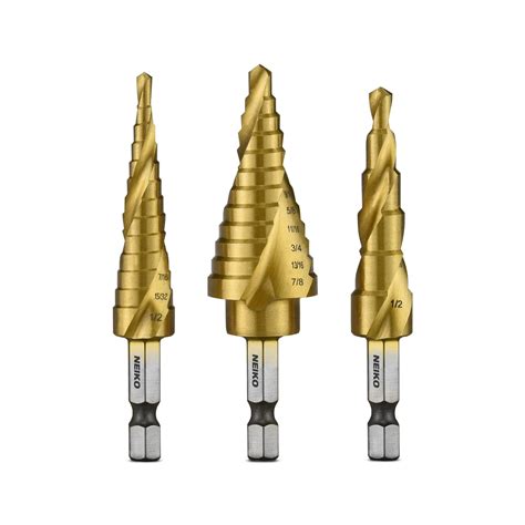 Buy NEIKO 10181A Step Drill Bit Set, 3 Piece, Spiral Grooved for Faster ...