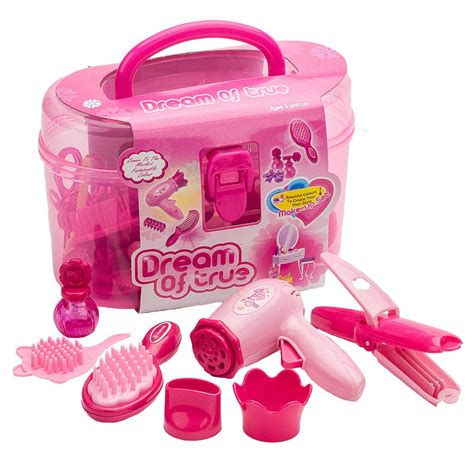 Kids Beauty Salon Set Toys Little Girl Makeup Kit Pretend Play Hair Station with Case, Hairdryer ...