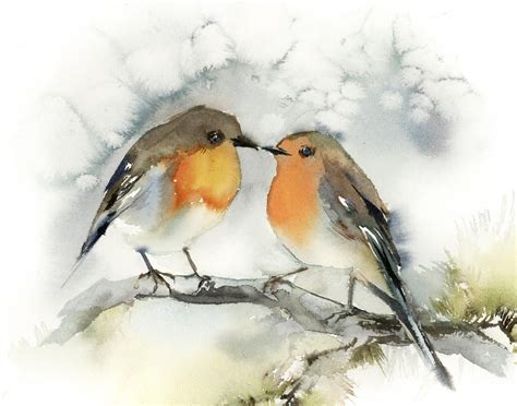 Two Robin Birds Wall Art Print Giclée Fine Art Print of | Etsy | Bird ...