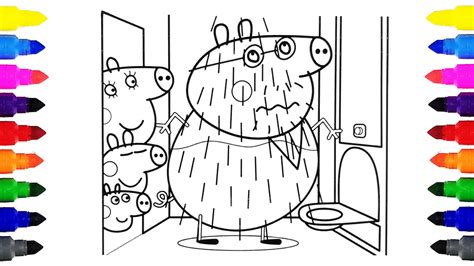 Peppa Pig Daddy Pig Taking Shower Coloring Page | Peppa Pig, shower ...