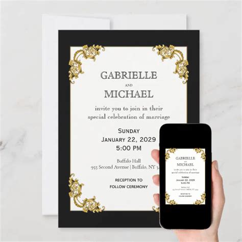 Art Deco Black & White Wedding Invitation | Zazzle