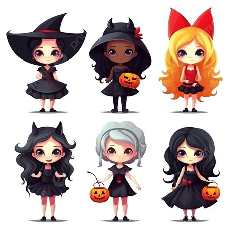 Halloween Character Set, Witch, Vampire And Devil Girls, Halloween Witch PNG Transparent Image ...