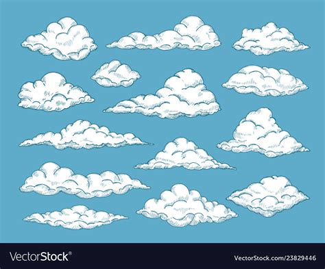 Hand drawn clouds pencil sketch sky cloudscape Vector Image