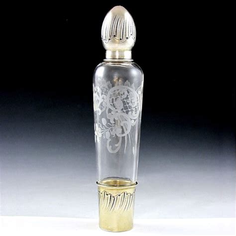 Antique French Sterling Silver Engraved Glass Liquor Flask, Opera ...