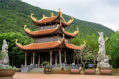 Buddhist Temple Building with Large Warrior Statues on a Mountain at Truc Lam Ho Quco Zen ...