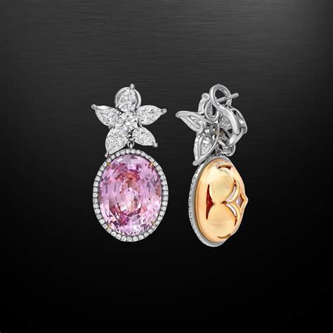 Pink Sapphire Diamond Earrings 36.64 Carat