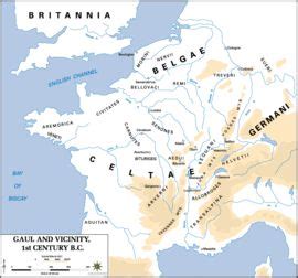 A map of Gaul in the 1st century BC, showing the relative positions of ...