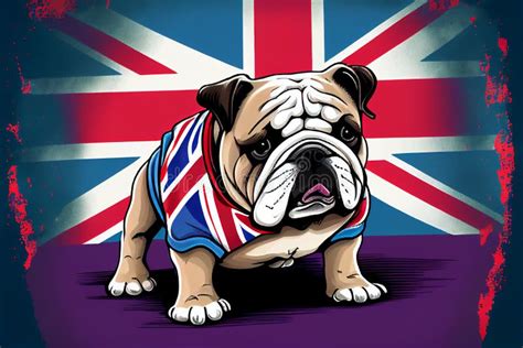 British Bulldog Dog in Front of a Union Jack Flag Stock Illustration ...