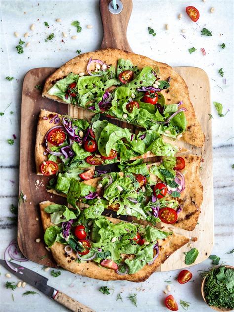 Delicious Salad Pizza | Soy Free + Vegan | Two Spoons