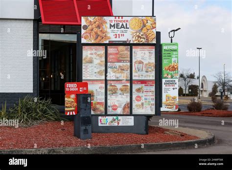 Bloomsburg, USA. 10th Feb, 2022. The drive thru menu board is seen at a KFC restaurant.Exterior ...