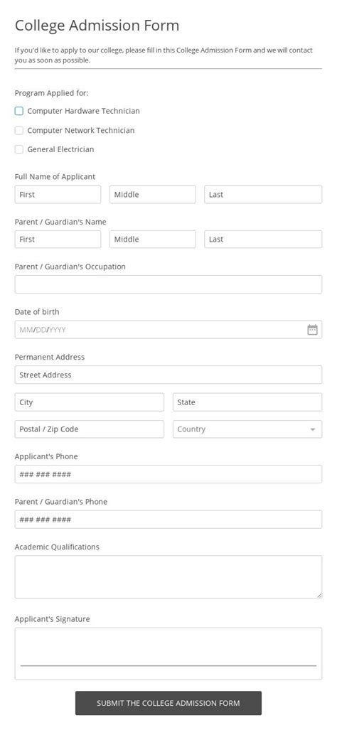 College Registration Form Template | 123 Form Builder