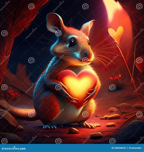 Kangaroo Rat Hugging Heart Mouse with a Heart in His Hand in the Forest, 3d Illustration ...