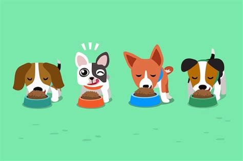 Premium Vector | Cartoon cute dogs with food bowls