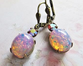 Pink Fire Opal Glass Earrings Harlequin Opal Earrings Jewelry | Etsy