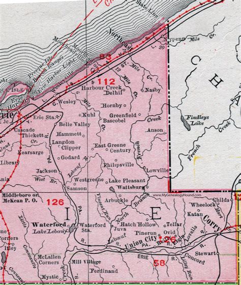 Erie County, Pennsylvania 1911 Map by Rand McNally, Corry, Union City, PA