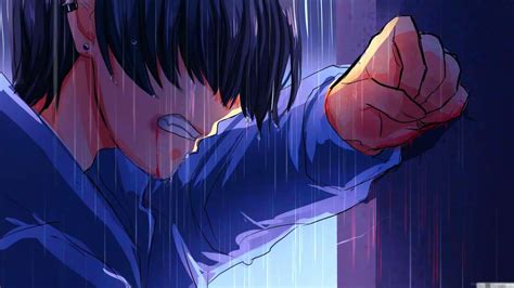 Depressed Anime Boy In The Rain Live Wallpaper - MoeWalls