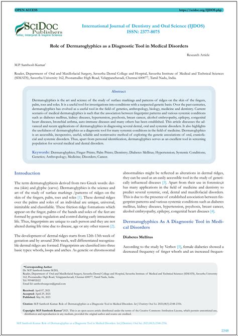 (PDF) Role of Dermatoglyphics as a Diagnostic Tool in Medical Disorders