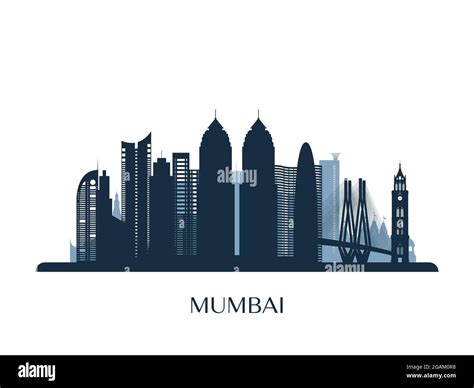 Mumbai skyline, monochrome silhouette. Vector illustration Stock Vector ...