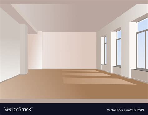 Large empty room with windows and falling light Vector Image