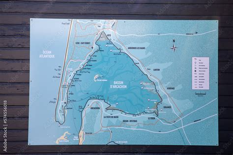 Arcachon bay in France tourist map of the basin with the names of the ...