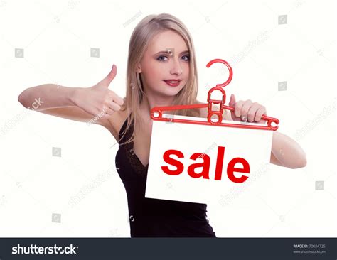 Young Woman Holding Sale Sign Isolated Stock Photo 70034725 | Shutterstock