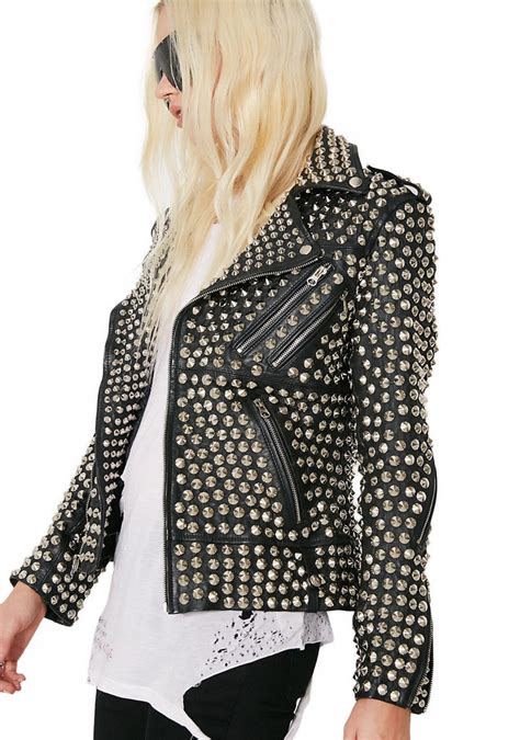 Women Rock Star Silver Studded Leather Jacket | Jacket Hunt