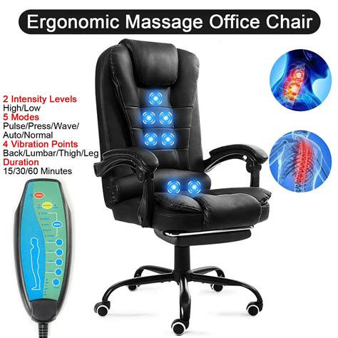 Ergonomic Massage Office Chair with 7-Point Vibration Faux Leather High Back Executive Office ...