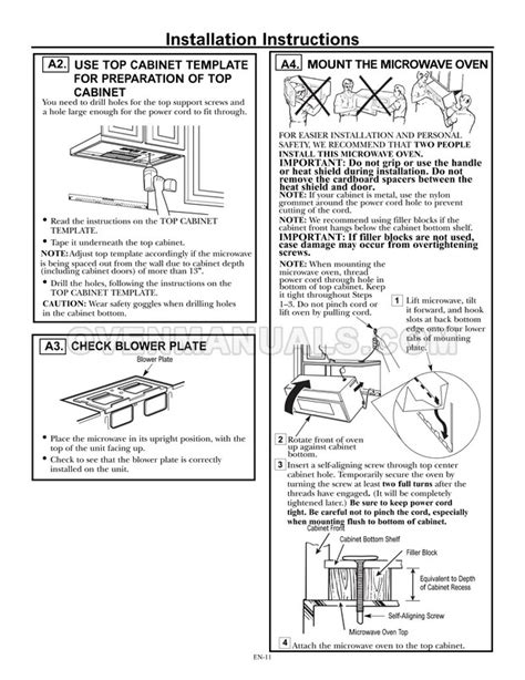 Frigidaire FFMV1645TB Microwave Oven Installation Instructions