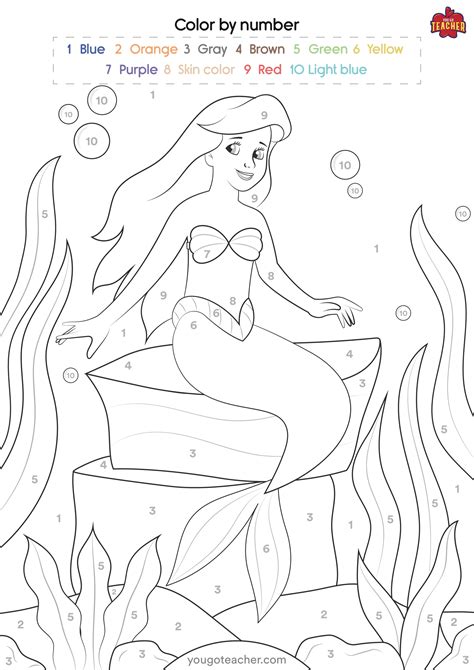 Color by Number Disney Princesses - Printable Number Coloring Worksheets