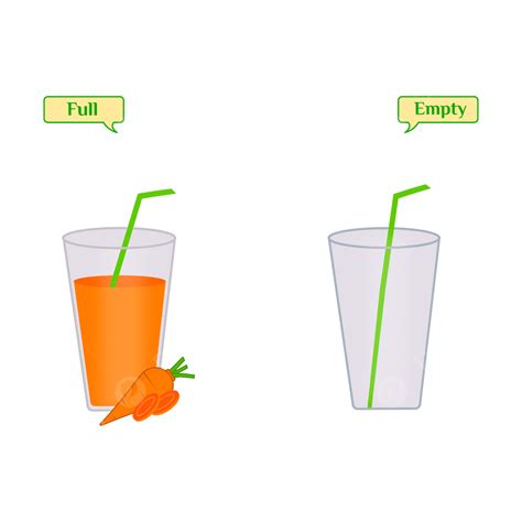 Opposite English Adjectives Full And Empty Carrot Juice Glass Vector Illustration, Opposite ...