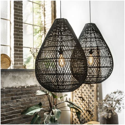 Large Black Rattan Pendant Light