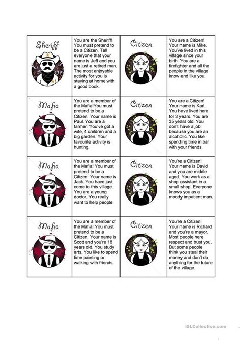 Mafia game - English ESL Worksheets for distance learning and physical ...