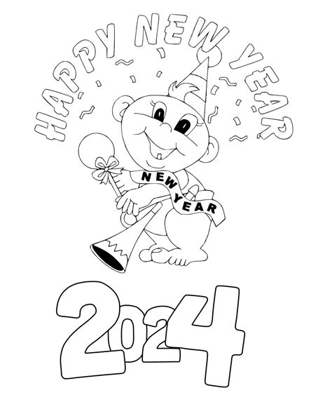 New Year 2024 coloring page - Download, Print or Color Online for Free