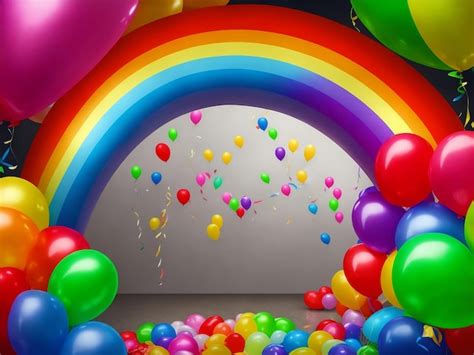 Premium AI Image | Party with balloons rainbow colors Generative AI ...