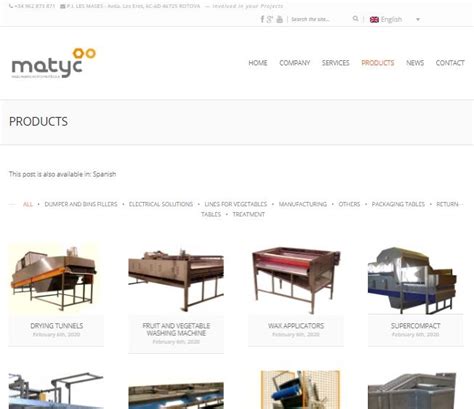 Updated website of the fruit and vegetable machinery manufacturer Matyc