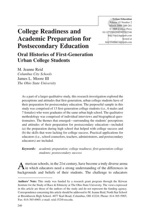 (PDF) College Readiness and Academic Preparation for Postsecondary ...