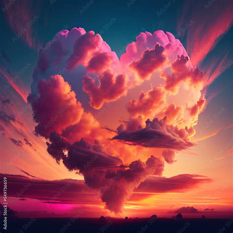 Pink heart cloud. Love cloud in the sky. Love background. Pink heart poster Stock Illustration ...