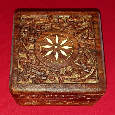 Vintage Hand-carved Wooden Box With Pearl Inlay - Etsy