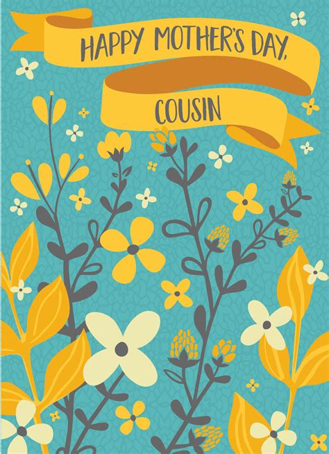 Yellow and Teal Floral for Cousin - Personalized Greeting Cards by ...