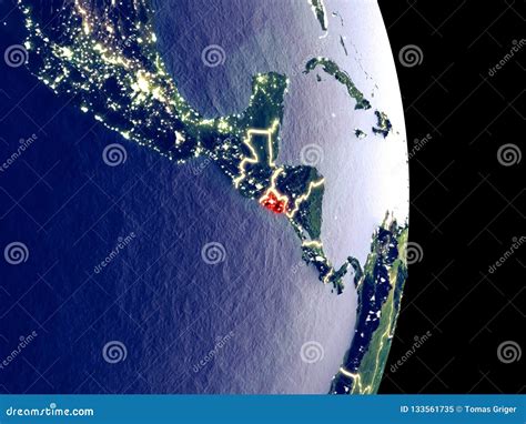 El Salvador on night Earth stock image. Image of highlighted - 133561735