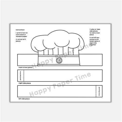 Chef Hat Cook Paper Crown Printable Coloring Craft Activity for kids ...