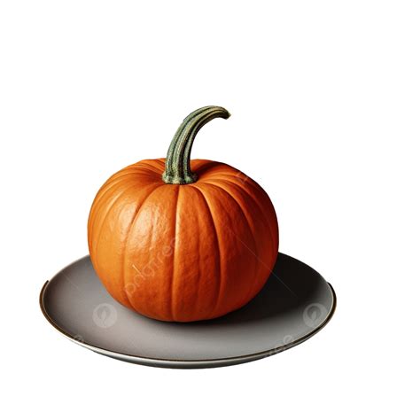 Thanksgiving Table Setting, Ripe Orange Pumpkin On A Gray Plate On A ...