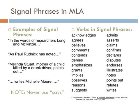 Signal Words Example Signal Phrases In Mla Style | Hot Sex Picture