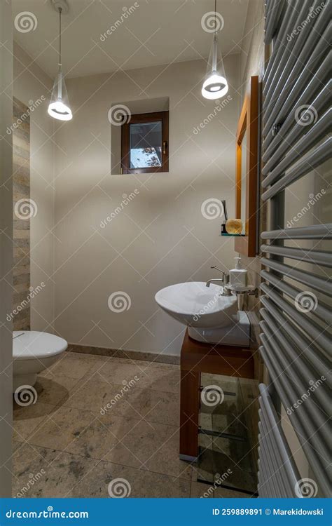 A Small Bathroom in a Small Apartment. Stock Image - Image of basin ...