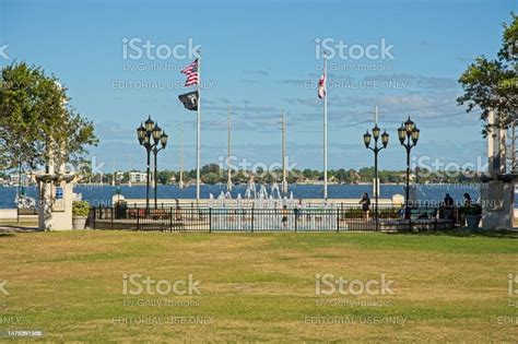 Children Playing In Cocoa Riverfront Park Splash Pad Viewed From Amphitheater Lawn Stock Photo ...