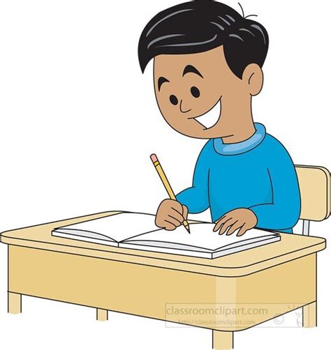 School Clipart-boy_student_writing_in_notebook_in_the_classroom.eps