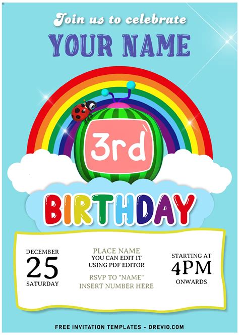 Free Editable PDF – Cute Rainbow Birthday Invitation Templates | Download Hundreds FREE ...