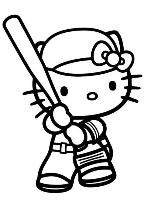 Hello Kitty Playing Softball Coloring Page - Free Printable Coloring Pages for Kids